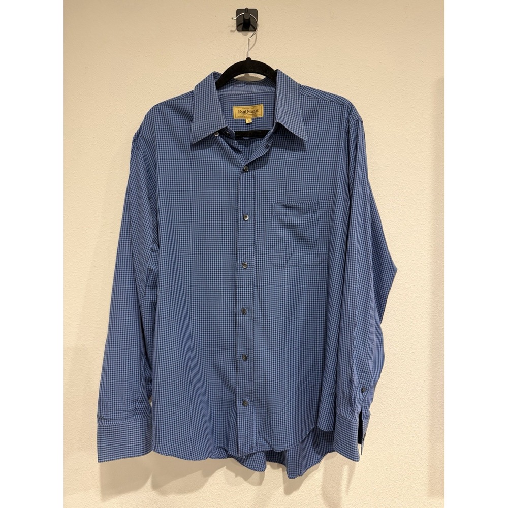 Paul Stuart Shirt Men XL Blue Check Button Down Long Sleeve Made In‎ Italy